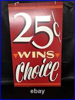 1 Vintage Antique Hand Painted Carnival Sign 18in X 30in 25 Cents Wins Choice