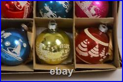 12 Vintage Glass Ornaments Circus Clown Noel Reindeer USA St Nick Christmas Tree
