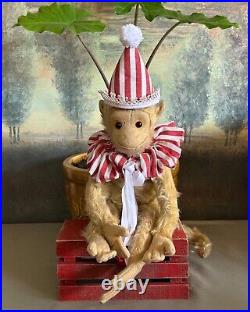 15 Antique Blonde Mohair Monkey In Custom Circus Clown Hat And Collar