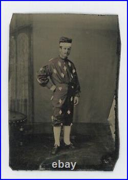 1870's-1880's CIRCUS ACROBAT, CLOWN, OR POSSIBLY JESTER TINTYPE 3 1/2 x 2 3/8