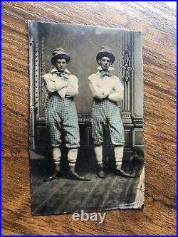 1870s 1880s TIntype Photo Two Men Tinted Clowns or Circus Performers Rare 1800s