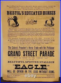 1880s Bristol's Educated Horses Broadside Brochure Illustrated Circus Antique