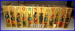 1890-antique Toy-12 Litho Block Set-atlantic & Pacific-steam Train-circus-abc's