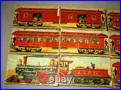 1890-antique Toy-12 Litho Block Set-atlantic & Pacific-steam Train-circus-abc's