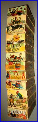 1890-antique Toy-12 Litho Block Set-atlantic & Pacific-steam Train-circus-abc's