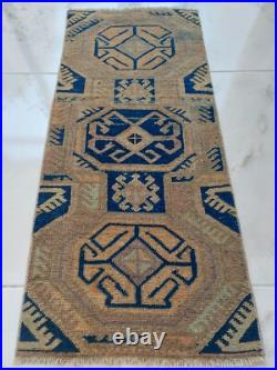 1900S Unique Rare Antique Rug Blue Beige Geometric Special Rug Free Shipping Rug