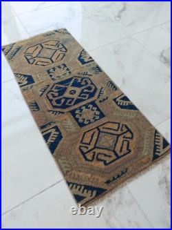 1900S Unique Rare Antique Rug Blue Beige Geometric Special Rug Free Shipping Rug