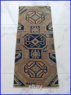 1900S Unique Rare Antique Rug Blue Beige Geometric Special Rug Free Shipping Rug