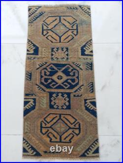1900S Unique Rare Antique Rug Blue Beige Geometric Special Rug Free Shipping Rug
