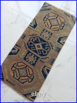 1900S Unique Rare Antique Rug Blue Beige Geometric Special Rug Free Shipping Rug
