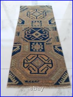 1900S Unique Rare Antique Rug Blue Beige Geometric Special Rug Free Shipping Rug