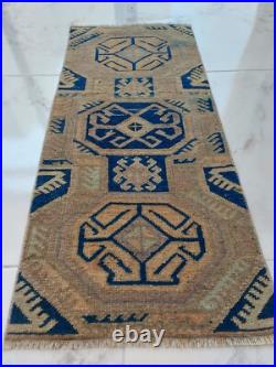 1900S Unique Rare Antique Rug Blue Beige Geometric Special Rug Free Shipping Rug