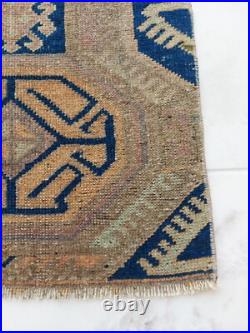 1900S Unique Rare Antique Rug Blue Beige Geometric Special Rug Free Shipping Rug
