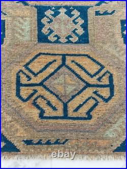 1900S Unique Rare Antique Rug Blue Beige Geometric Special Rug Free Shipping Rug