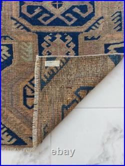 1900S Unique Rare Antique Rug Blue Beige Geometric Special Rug Free Shipping Rug