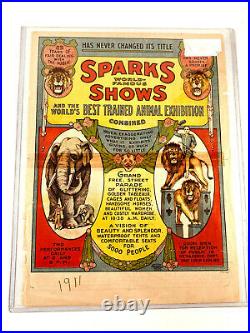 1911 Antique Sparks Circus Carnival Program poster AMAZING courier