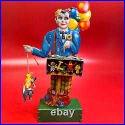 1920's Antique Tin Windup EINFALT / KELLERMAN Balloon man Vendor with Mickey Mouse