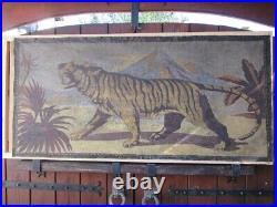 1930s ANTIQUE ART DECO LARGE OIL ON CANVAS CIRCUS POSTER BANNER PAINTING 66x32