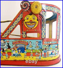 1940-50s J. Chein Tin Litho Wind Up Rollercoaster Toy Antique Circus INVRM