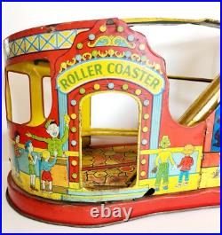 1940-50s J. Chein Tin Litho Wind Up Rollercoaster Toy Antique Circus INVRM