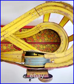 1940-50s J. Chein Tin Litho Wind Up Rollercoaster Toy Antique Circus INVRM