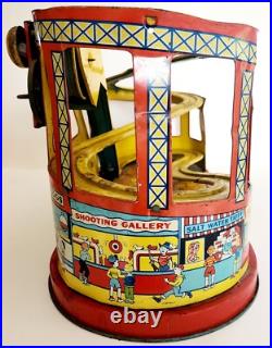 1940-50s J. Chein Tin Litho Wind Up Rollercoaster Toy Antique Circus INVRM