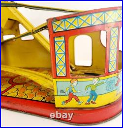 1940-50s J. Chein Tin Litho Wind Up Rollercoaster Toy Antique Circus INVRM