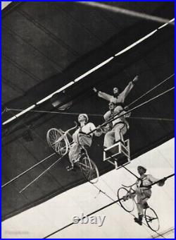 1940 Vintage CIRCUS Acrobats Bicycle Tightrope High Wire Balance Photo Art 12x16