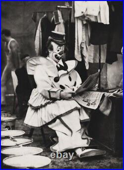 1940s Vintage CIRCUS CARNIVAL CLOWN Reading Newspaper Costume Large Photo Art