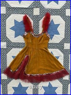 1950s 50s Midcentury Orange Velvet Mini Showgirl Circus Costume Dress