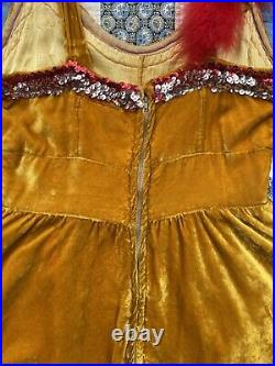 1950s 50s Midcentury Orange Velvet Mini Showgirl Circus Costume Dress