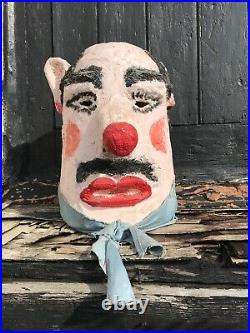 1960's French Carnival Papier Mache & Plaster Clown Head/Mask Funfair/Circus