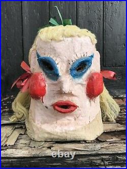1960's French Carnival Papier Mache & Plaster Head/Mask Of A Lady Funfair/Circus