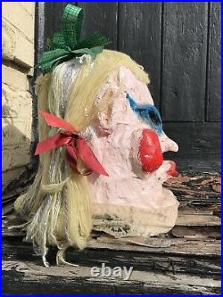 1960's French Carnival Papier Mache & Plaster Head/Mask Of A Lady Funfair/Circus