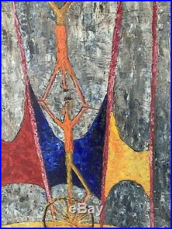 1960s American Mid Century Modern Painting CIRCUS ACROBATS Figurative Abstract