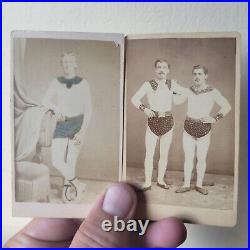 2 Antique CDV Cabinet Card Photos US Circus Performers Acrobats Comly T Santman