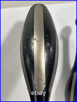 2 Vintage 19th Century Antique Wood Circus Juggling Pins Black & Metal Stripes