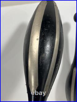 2 Vintage 19th Century Antique Wood Circus Juggling Pins Black & Metal Stripes