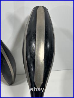 2 Vintage 19th Century Antique Wood Circus Juggling Pins Black & Metal Stripes