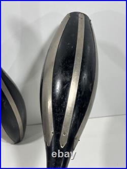 2 Vintage 19th Century Antique Wood Circus Juggling Pins Black & Metal Stripes