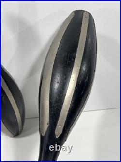 2 Vintage 19th Century Antique Wood Circus Juggling Pins Black & Metal Stripes