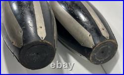 2 Vintage 19th Century Antique Wood Circus Juggling Pins Black & Metal Stripes