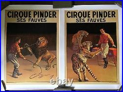 2 Vintage Original Pinder Circus Posters Lion And Tiger Circa 1930