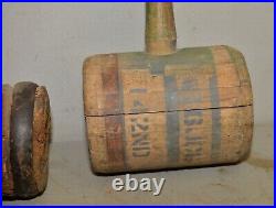 2 antique carnival heavy wooden mallet circus railroad tent collectible tool lot