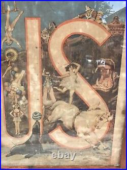 20th C Terrell Jacobs Wild Animal Antique Circus Colored Advertising Poster