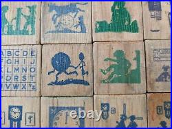 24 Antique Wood Blocks 1 1/4 Circus Train Alphabet Indian Nursery Rhymes