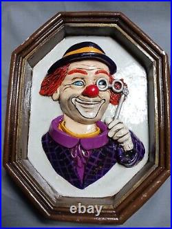 3 Vintage Apsit Bros of Calif Clown Wall Plaque Frame 1981 Rockwood Dist Co