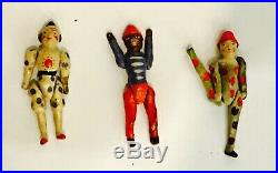 3 small charming high quality antique articulated Erzgebirge toy circus figures