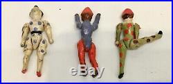 3 small charming high quality antique articulated Erzgebirge toy circus figures