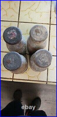 4 Antique Wooden Carnival Knockdown Bottles 3 Lead Weighted Rare Cheat Bottles